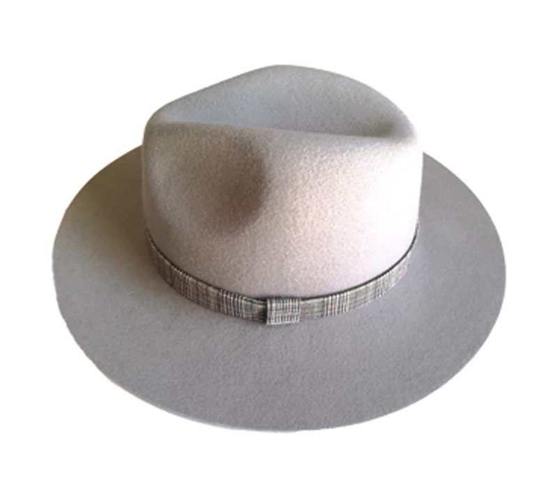 Grey wool felt hat with grid trim